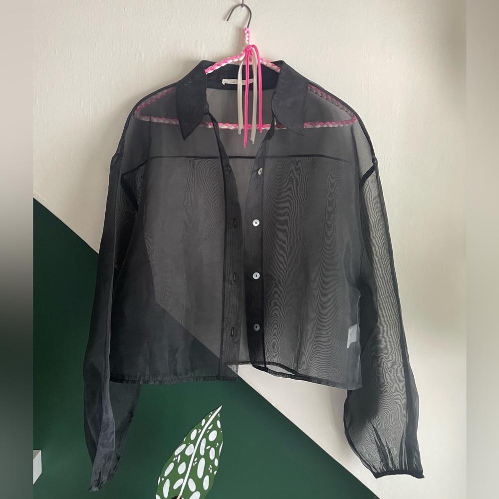 Oak + Fort sheer, puff sleeve button up